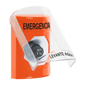 SS25A3EM-ES STI Orange Indoor Only Flush or Surface w/ Horn Key-to-Activate Stopper Station with EMERGENCY Label Spanish