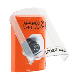 SS25A3HV-ES STI Orange Indoor Only Flush or Surface w/ Horn Key-to-Activate Stopper Station with HVAC SHUT DOWN Label Spanish