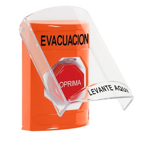 SS25A5EV-ES STI Orange Indoor Only Flush or Surface w/ Horn Momentary (Illuminated) Stopper Station with EVACUATION Label Spanish