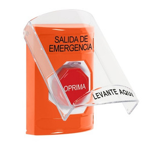 SS25A5EX-ES STI Orange Indoor Only Flush or Surface w/ Horn Momentary (Illuminated) Stopper Station with EMERGENCY EXIT Label Spanish