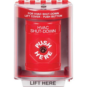 SS2080HV-EN STI Red Indoor/Outdoor Surface w/ Horn Key-to-Reset Stopper Station with HVAC SHUT DOWN Label English