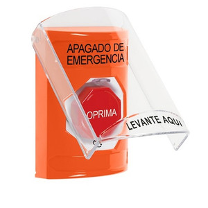 SS25A9PO-ES STI Orange Indoor Only Flush or Surface w/ Horn Turn-to-Reset (Illuminated) Stopper Station with EMERGENCY POWER OFF Label Spanish