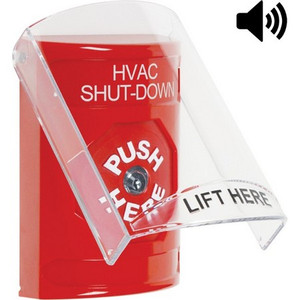 SS20A0HV-EN STI Red Indoor Only Flush or Surface w/ Horn Key-to-Reset Stopper Station with HVAC SHUT DOWN Label English