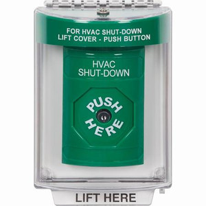 SS2140HV-EN STI Green Indoor/Outdoor Flush w/ Horn Key-to-Reset Stopper Station with HVAC SHUT DOWN Label English
