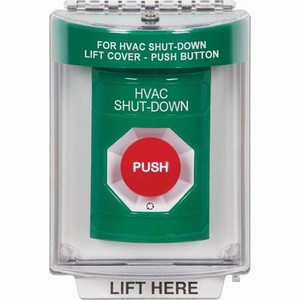 SS2141HV-EN STI Green Indoor/Outdoor Flush w/ Horn Turn-to-Reset Stopper Station with HVAC SHUT DOWN Label English