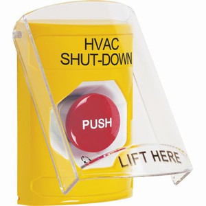 SS2221HV-EN STI Yellow Indoor Only Flush or Surface Turn-to-Reset Stopper Station with HVAC SHUT DOWN Label English