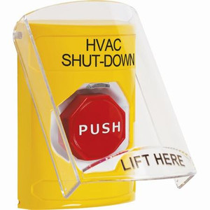 SS2225HV-EN STI Yellow Indoor Only Flush or Surface Momentary (Illuminated) Stopper Station with HVAC SHUT DOWN Label English