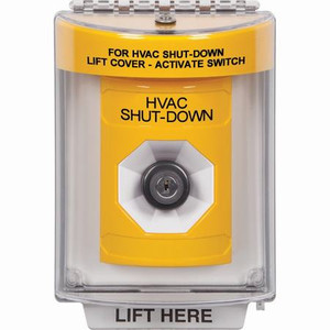 SS2243HV-EN STI Yellow Indoor/Outdoor Flush w/ Horn Key-to-Activate Stopper Station with HVAC SHUT DOWN Label English