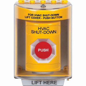 SS2274HV-EN STI Yellow Indoor/Outdoor Surface Momentary Stopper Station with HVAC SHUT DOWN Label English