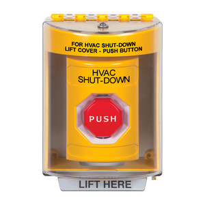 SS2282HV-EN STI Yellow Indoor/Outdoor Surface w/ Horn Key-to-Reset (Illuminated) Stopper Station with HVAC SHUT DOWN Label English