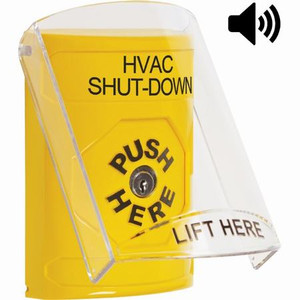 SS22A0HV-EN STI Yellow Indoor Only Flush or Surface w/ Horn Key-to-Reset Stopper Station with HVAC SHUT DOWN Label English