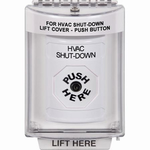 SS2340HV-EN STI White Indoor/Outdoor Flush w/ Horn Key-to-Reset Stopper Station with HVAC SHUT DOWN Label English