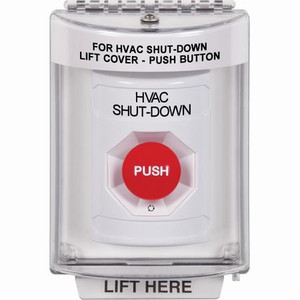 SS2341HV-EN STI White Indoor/Outdoor Flush w/ Horn Turn-to-Reset Stopper Station with HVAC SHUT DOWN Label English