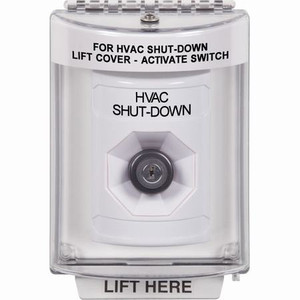 SS2343HV-EN STI White Indoor/Outdoor Flush w/ Horn Key-to-Activate Stopper Station with HVAC SHUT DOWN Label English