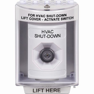 SS2383HV-EN STI White Indoor/Outdoor Surface w/ Horn Key-to-Activate Stopper Station with HVAC SHUT DOWN Label English