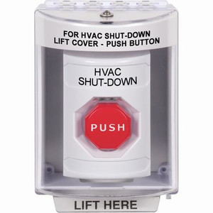 SS2385HV-EN STI White Indoor/Outdoor Surface w/ Horn Momentary (Illuminated) Stopper Station with HVAC SHUT DOWN Label English