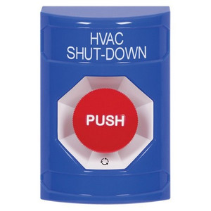 SS2401HV-EN STI Blue No Cover Turn-to-Reset Stopper Station with HVAC SHUT DOWN Label English