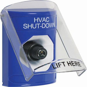 SS2423HV-EN STI Blue Indoor Only Flush or Surface Key-to-Activate Stopper Station with HVAC SHUT DOWN Label English