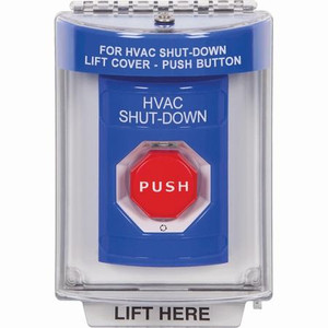 SS2449HV-EN STI Blue Indoor/Outdoor Flush w/ Horn Turn-to-Reset (Illuminated) Stopper Station with HVAC SHUT DOWN Label English