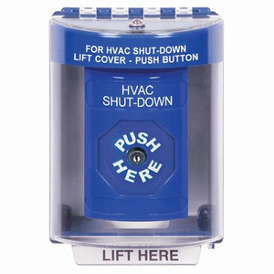SS2470HV-EN STI Blue Indoor/Outdoor Surface Key-to-Reset Stopper Station with HVAC SHUT DOWN Label English