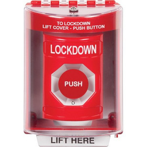 SS2081LD-EN STI Red Indoor/Outdoor Surface w/ Horn Turn-to-Reset Stopper Station with LOCKDOWN Label English