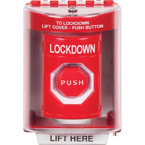 SS2082LD-EN STI Red Indoor/Outdoor Surface w/ Horn Key-to-Reset (Illuminated) Stopper Station with LOCKDOWN Label English