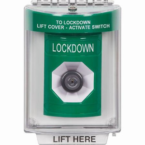 SS2143LD-EN STI Green Indoor/Outdoor Flush w/ Horn Key-to-Activate Stopper Station with LOCKDOWN Label English