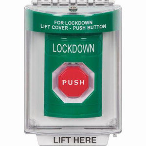 SS2145LD-EN STI Green Indoor/Outdoor Flush w/ Horn Momentary (Illuminated) Stopper Station with LOCKDOWN Label English