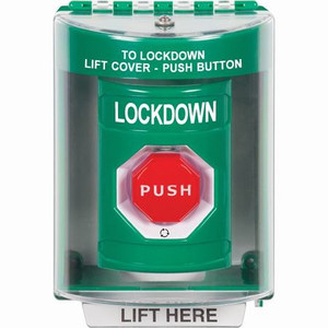 SS2179LD-EN STI Green Indoor/Outdoor Surface Turn-to-Reset (Illuminated) Stopper Station with LOCKDOWN Label English