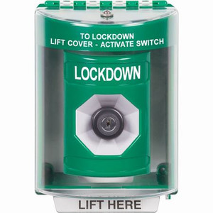 SS2183LD-EN STI Green Indoor/Outdoor Surface w/ Horn Key-to-Activate Stopper Station with LOCKDOWN Label English