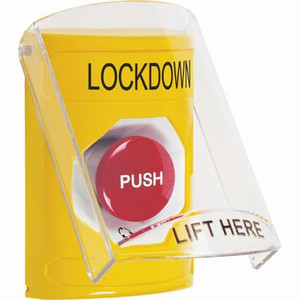 SS2221LD-EN STI Yellow Indoor Only Flush or Surface Turn-to-Reset Stopper Station with LOCKDOWN Label English