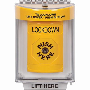 SS2240LD-EN STI Yellow Indoor/Outdoor Flush w/ Horn Key-to-Reset Stopper Station with LOCKDOWN Label English