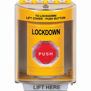 SS2285LD-EN STI Yellow Indoor/Outdoor Surface w/ Horn Momentary (Illuminated) Stopper Station with LOCKDOWN Label English