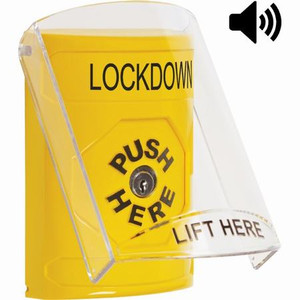 SS22A0LD-EN STI Yellow Indoor Only Flush or Surface w/ Horn Key-to-Reset Stopper Station with LOCKDOWN Label English