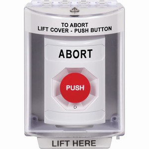 SS2371AB-EN STI White Indoor/Outdoor Surface Turn-to-Reset Stopper Station with ABORT Label English