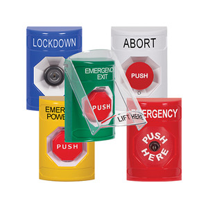 SS2321LD-EN STI White Indoor Only Flush or Surface Turn-to-Reset Stopper Station with LOCKDOWN Label English