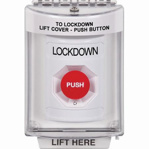 SS2341LD-EN STI White Indoor/Outdoor Flush w/ Horn Turn-to-Reset Stopper Station with LOCKDOWN Label English