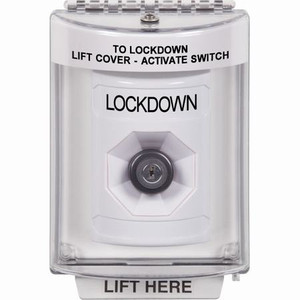 SS2343LD-EN STI White Indoor/Outdoor Flush w/ Horn Key-to-Activate Stopper Station with LOCKDOWN Label English