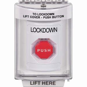 SS2345LD-EN STI White Indoor/Outdoor Flush w/ Horn Momentary (Illuminated) Stopper Station with LOCKDOWN Label English