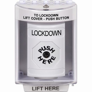 SS2370LD-EN STI White Indoor/Outdoor Surface Key-to-Reset Stopper Station with LOCKDOWN Label English