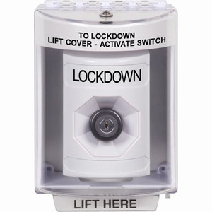 SS2373LD-EN STI White Indoor/Outdoor Surface Key-to-Activate Stopper Station with LOCKDOWN Label English