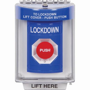 SS2441LD-EN STI Blue Indoor/Outdoor Flush w/ Horn Turn-to-Reset Stopper Station with LOCKDOWN Label English