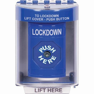 SS2470LD-EN STI Blue Indoor/Outdoor Surface Key-to-Reset Stopper Station with LOCKDOWN Label English