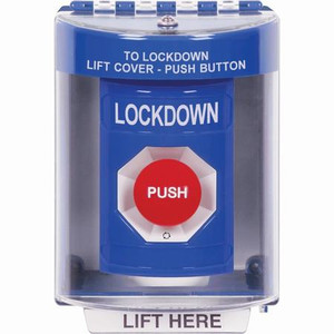 SS2471LD-EN STI Blue Indoor/Outdoor Surface Turn-to-Reset Stopper Station with LOCKDOWN Label English