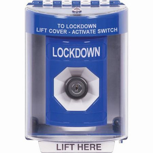 SS2483LD-EN STI Blue Indoor/Outdoor Surface w/ Horn Key-to-Activate Stopper Station with LOCKDOWN Label English