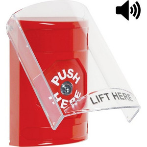 SS20A0NT-EN STI Red Indoor Only Flush or Surface w/ Horn Key-to-Reset Stopper Station with No Text Label English
