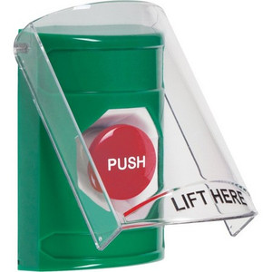 SS2124NT-EN STI Green Indoor Only Flush or Surface Momentary Stopper Station with No Text Label English