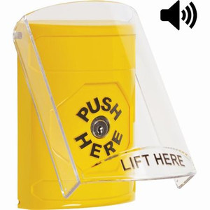 SS22A0NT-EN STI Yellow Indoor Only Flush or Surface w/ Horn Key-to-Reset Stopper Station with No Text Label English