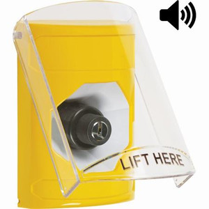 SS22A3NT-EN STI Yellow Indoor Only Flush or Surface w/ Horn Key-to-Activate Stopper Station with No Text Label English