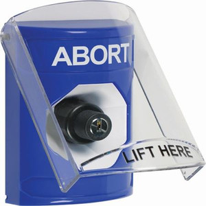 SS2423AB-EN STI Blue Indoor Only Flush or Surface Key-to-Activate Stopper Station with ABORT Label English